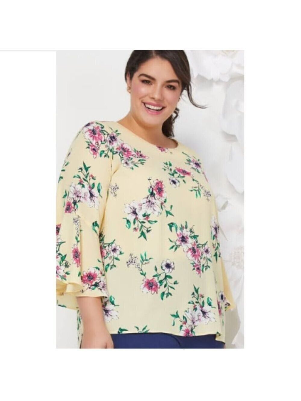 Lily Morgan Yellow Ruffled Lace Blouse XL |  Floral Style Top